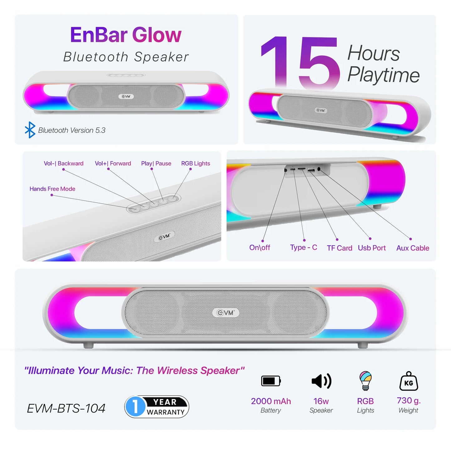 Speaker EnBar Glow Bluetooth Speaker (EVM-BTS-104)