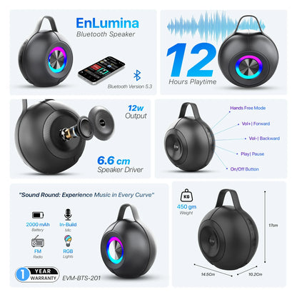 SPEAKER EVM EnLumina 12W Portable Bluetooth Speaker - EVM-BTS-201